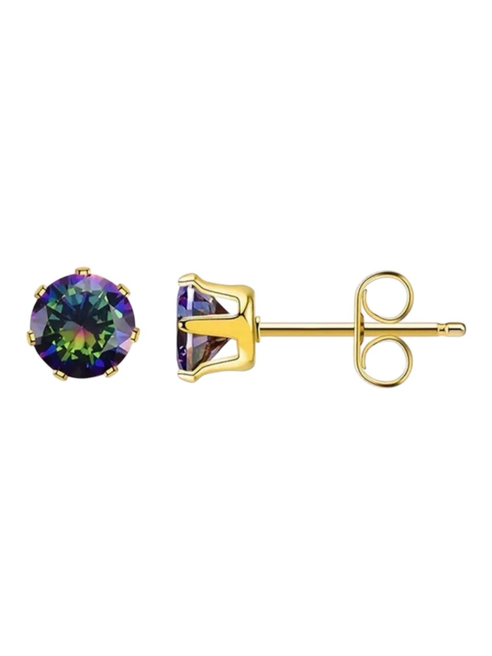 18k Gold Plated Multicolour Mystic Round CZ Stud Earrings. New. - Picture 2 of 7